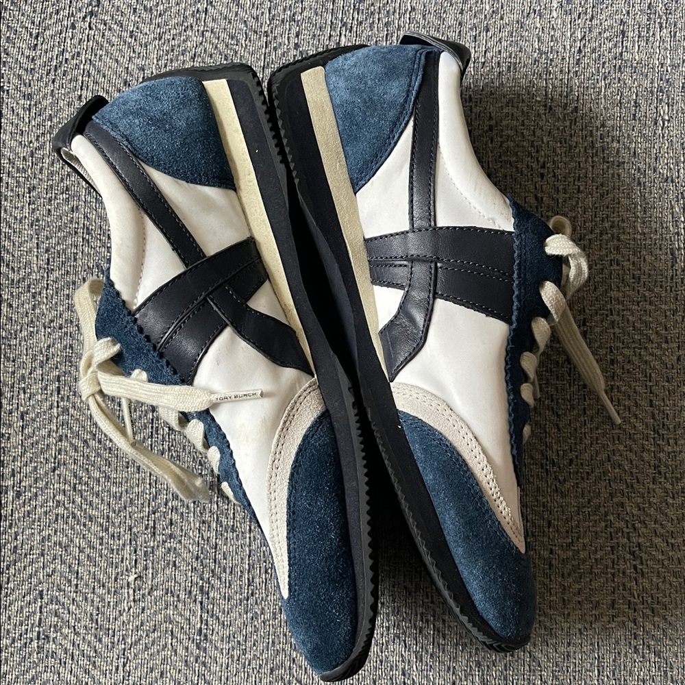 Tory Burch Navy and White Suede-Trim Sneakers - Picture 11 of 16